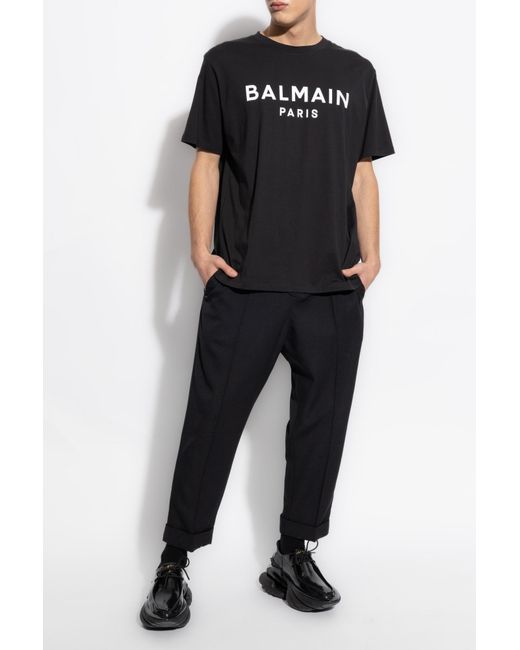 Balmain Black T-Shirt With Printed Logo for men