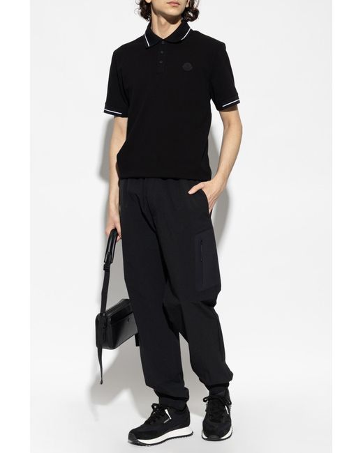 Moncler Black Polo With Logo Patch for men