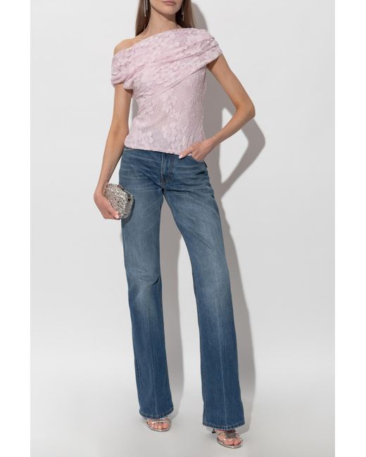 Self-Portrait Pink Lace Top With Shimmering Sequins