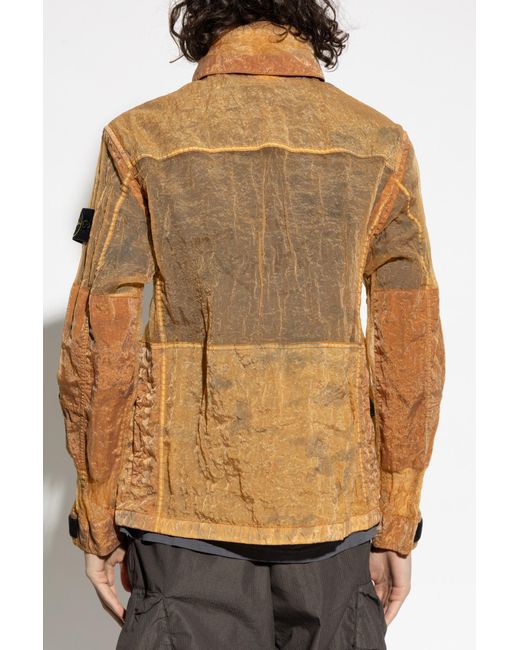 Stone Island Orange Transparent Jacket With Logo Patch for men