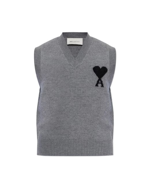 AMI Blue Wool Vest With Logo for men