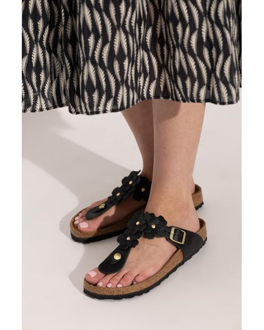 Birkenstock Black 'Gizeh Flower Embellishment' Flip-Flops