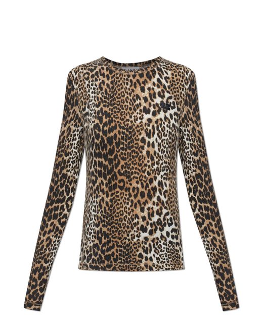 Ganni Brown Top With An Animal Motif