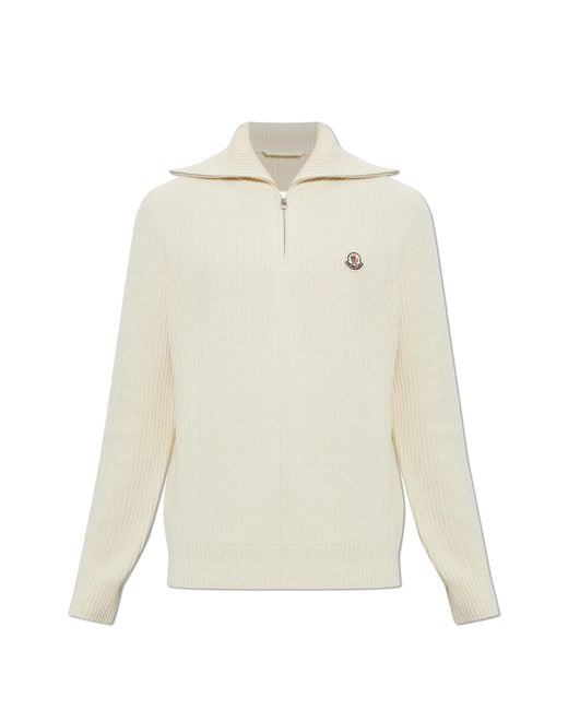 Moncler White Wool Turtleneck With Logo Patch for men