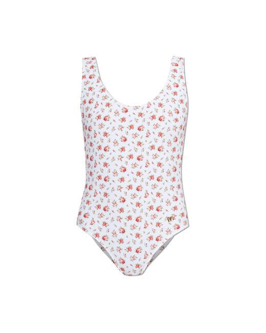 Dolce & Gabbana White One-Piece Swimsuit With Floral Motif