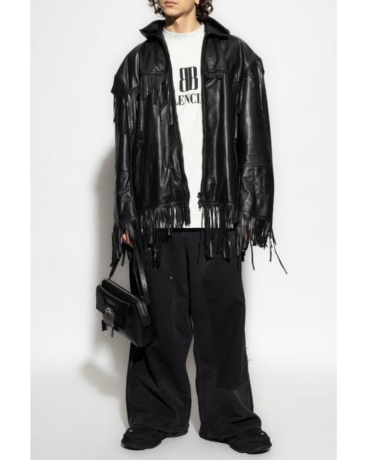 Balenciaga Black Leather Jacket With Hood for men