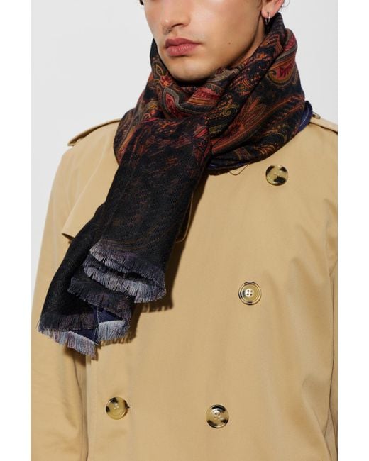 Etro Blue Wool Scarf With Raw Edge