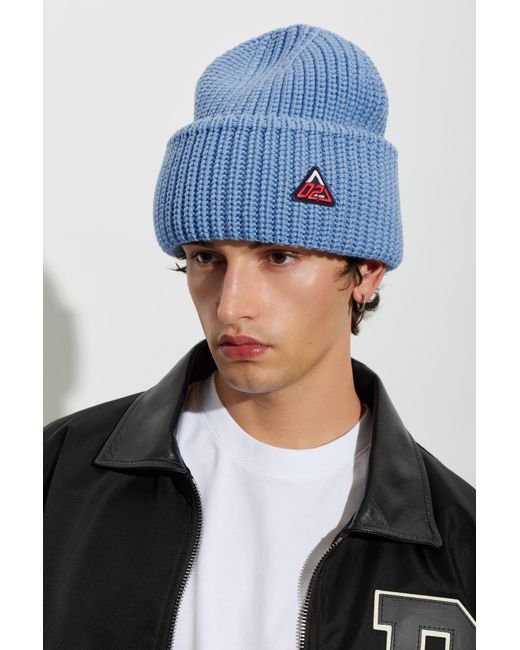 DSquared² Blue Wool Beanie With Sewn-On Logo for men
