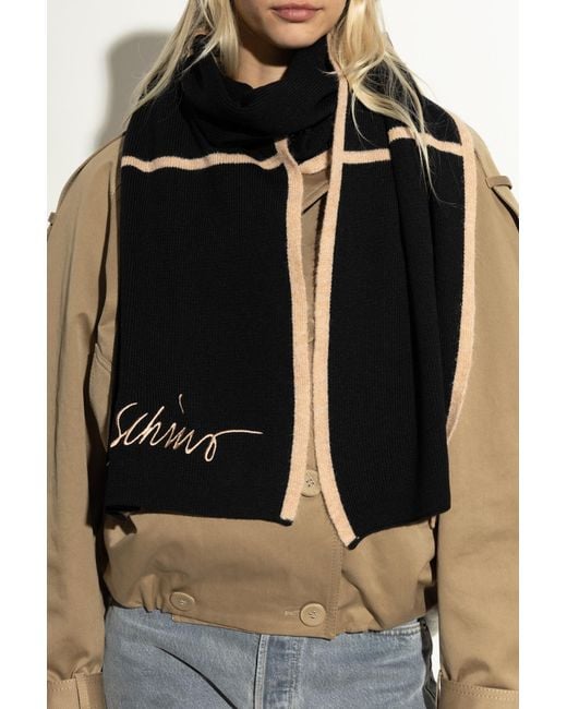 Moschino Black Wool Scarf With Logo