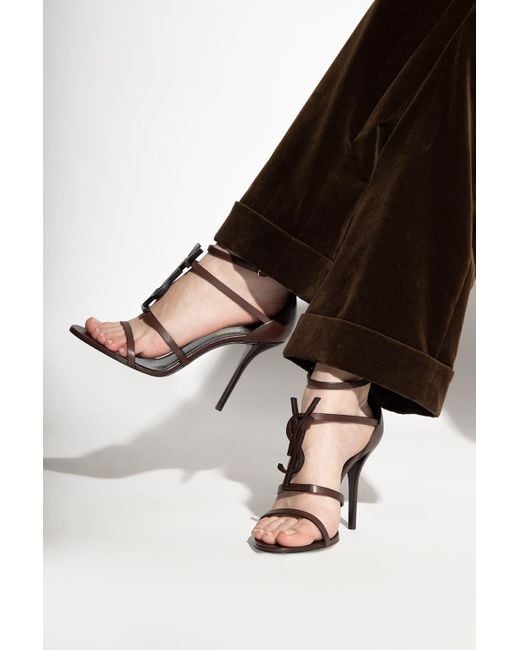 Saint Laurent Leather 'cassandra' Heeled Sandals in Brown | Lyst Canada