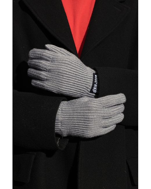 Moschino Gray Gloves With A Logo Patch