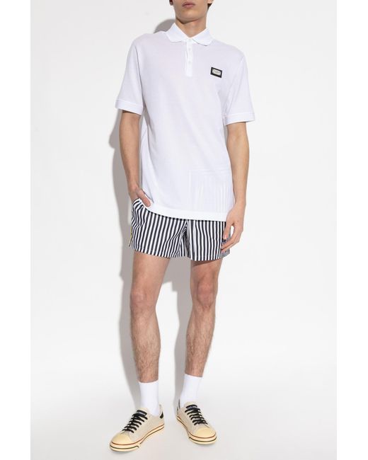 Dolce & Gabbana Black Cotton Shorts With A Striped Pattern for men