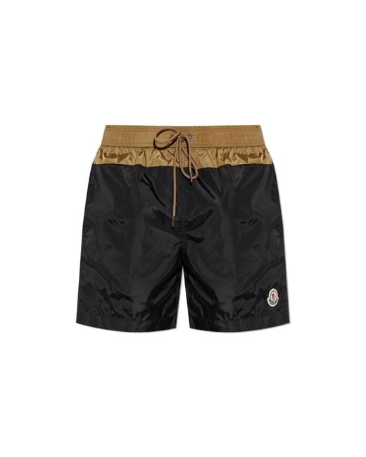 Moncler Black Swim Shorts With Logo Patch for men