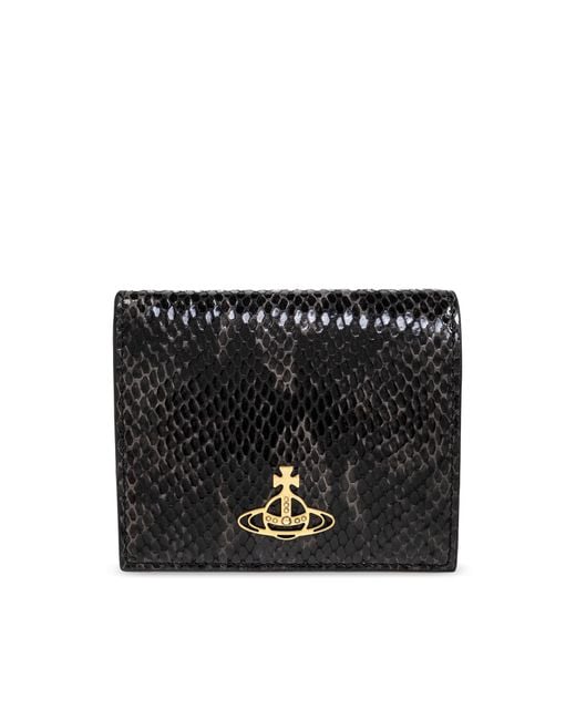 Vivienne Westwood Black Leather Wallet With Snake-Print Appliqué