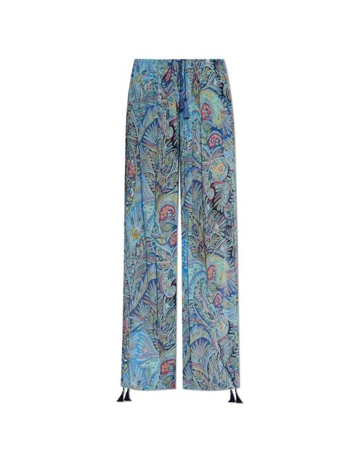 Etro Blue Patterned Wide-Leg Trousers
