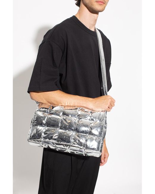 BOTTEGA VENETA Cassette Intrecciato Metallic Leather Messenger Bag for Men