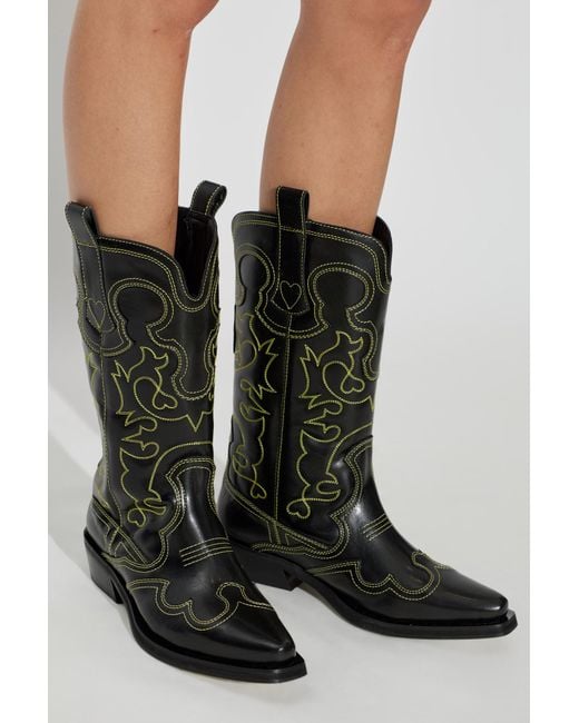 Ganni Black Ankle Boots With Stitching