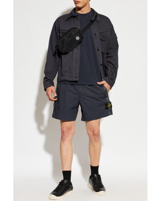 Stone Island Blue Shorts With Logo Patch for men