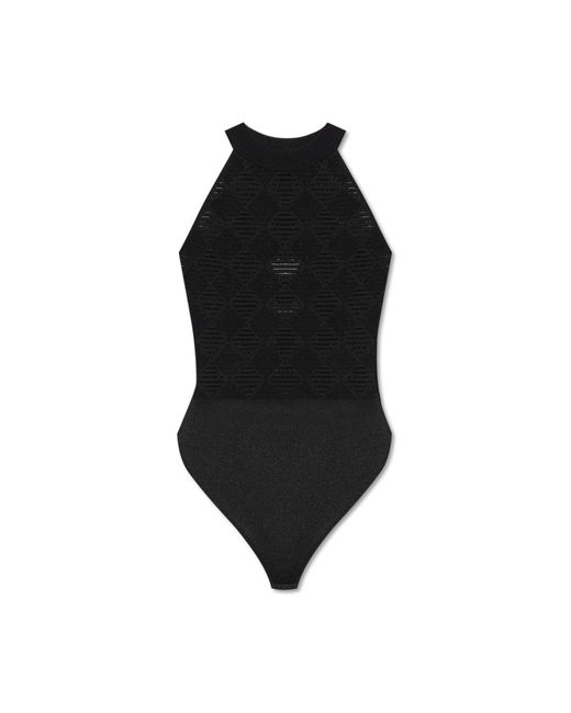 Balmain Black Bodysuit With Geometric Pattern