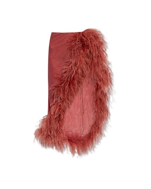 Oseree Red Skirt With Feathers