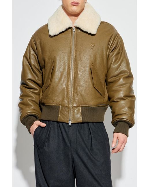 AMI Blue Leather Jacket for men