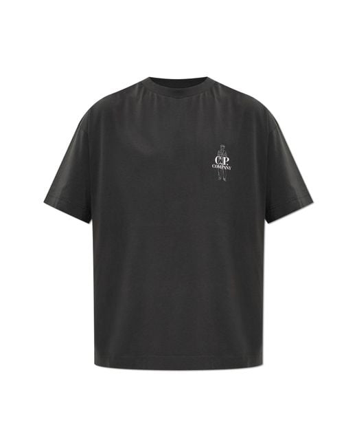 C P Company Black T-Shirt With Logo for men