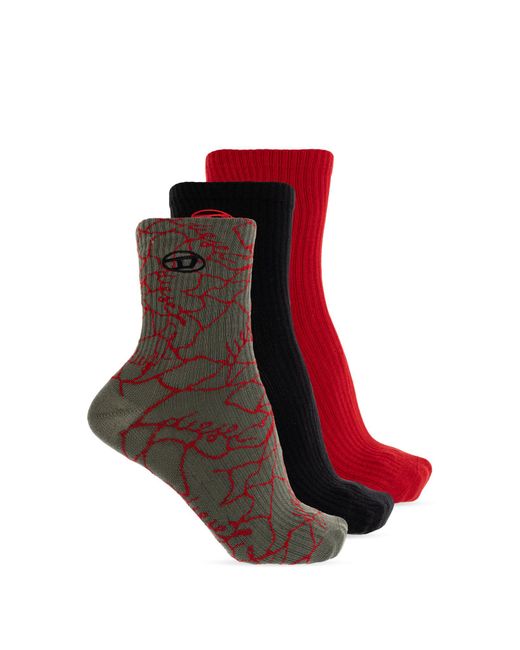 DIESEL Red 3-Pack Of Socks 'Skm-D-Tennis-Crew' for men