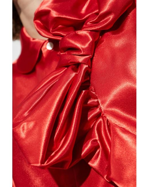 CDG by Comme des Garcons Red Satin Shirt With Decorative Bow