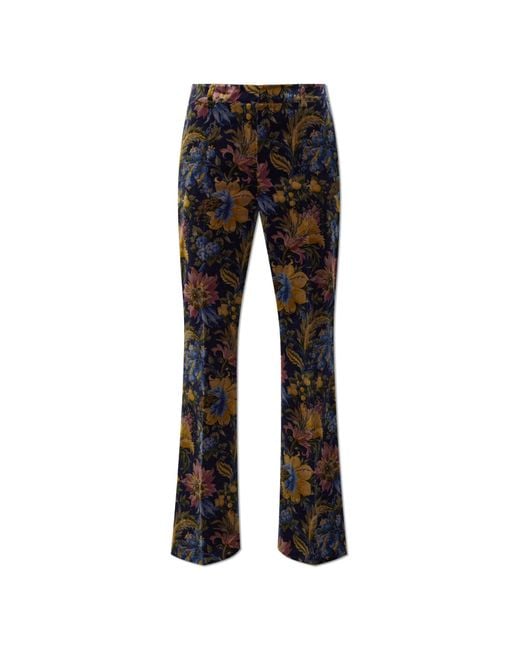 Etro Black Velvet Trousers With A Floral Motif