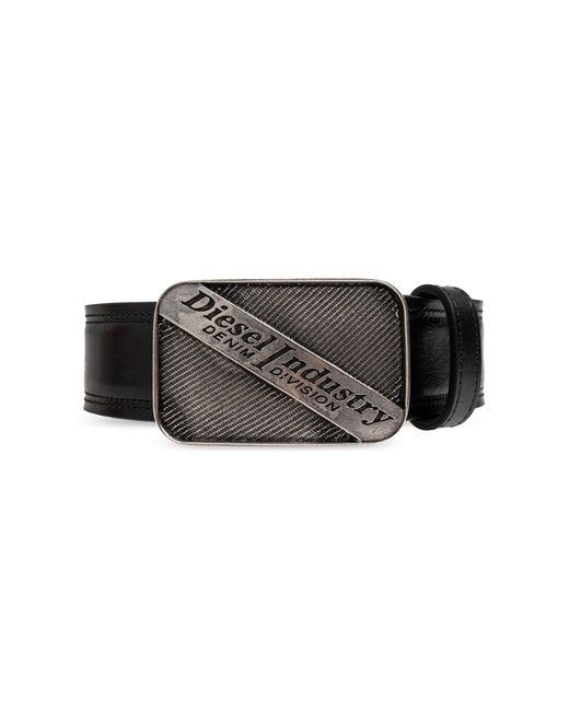 DIESEL Black 'Logo B-Industry' Leather Belt for men