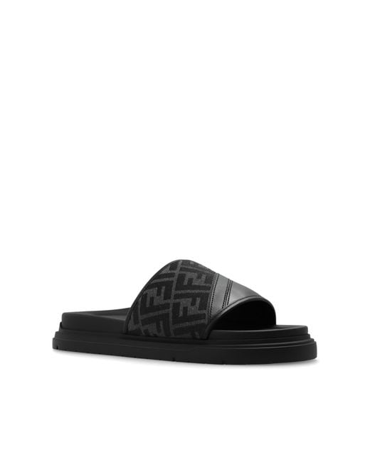 Fendi Black Slippers With Logo for men