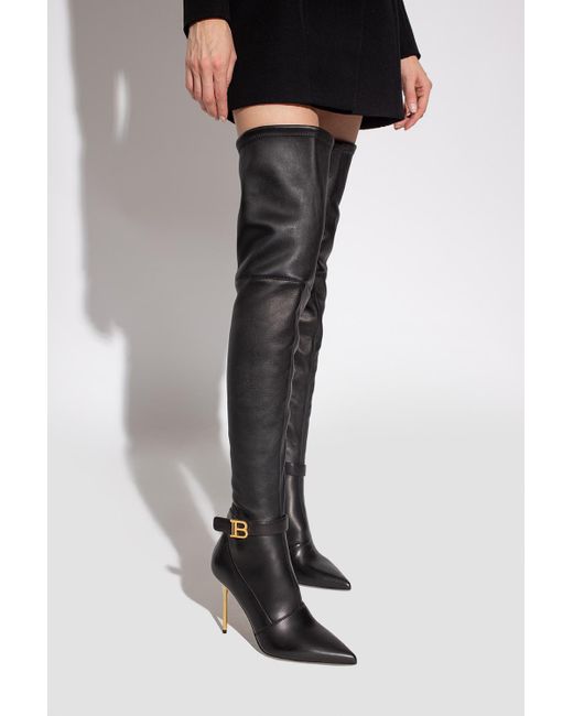 Balmain Leather Over-the-knee Boots in Black | Lyst
