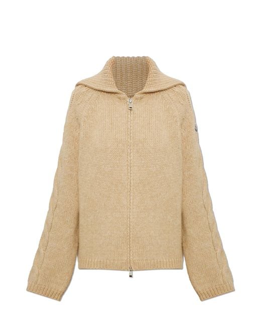 Moncler Natural Cardigan With Logo Patch