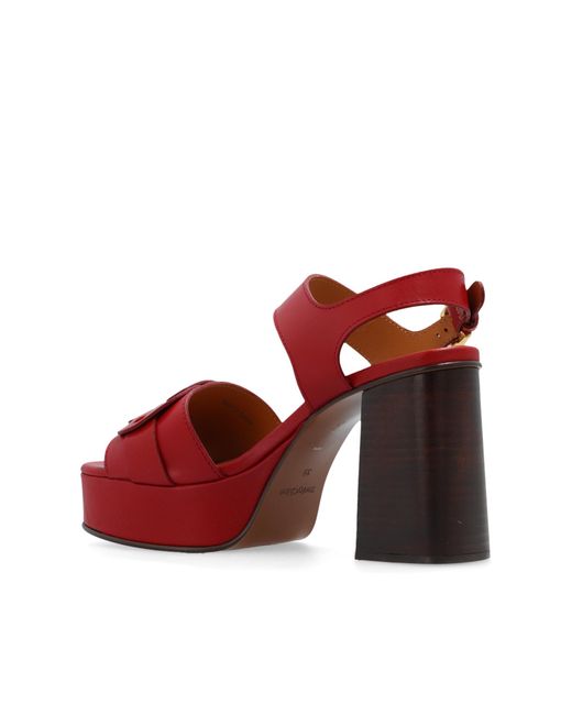 See By Chloé Red 'loys' Heeled Sandals,