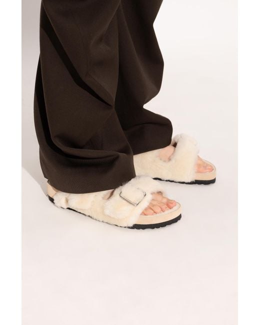 Birkenstock White Arizona 1774 Shearling Slides