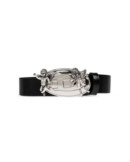 DIESEL Black Leather Belt 'B-Oval Angels'