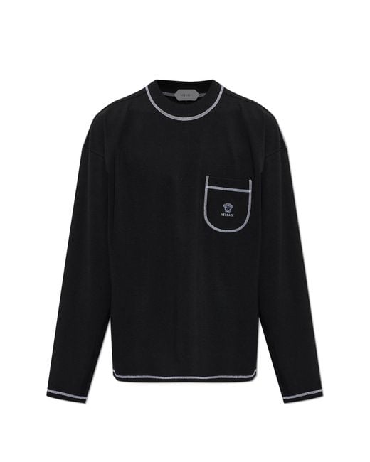 Versace Black Cotton Long Sleeve Top for men