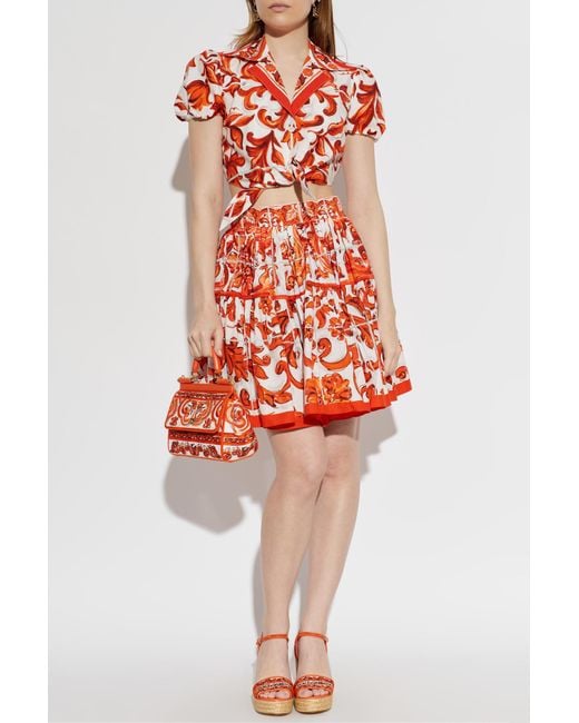 Dolce & Gabbana Red Skirt With 'Majolica' Print