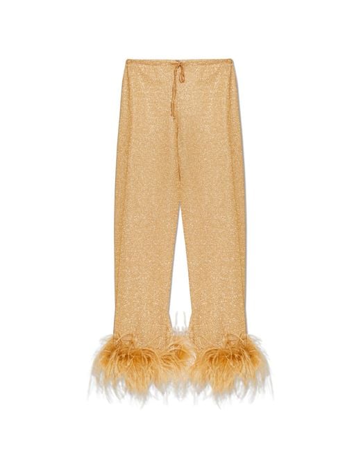 Oseree Natural Trousers With Ostrich Feathers