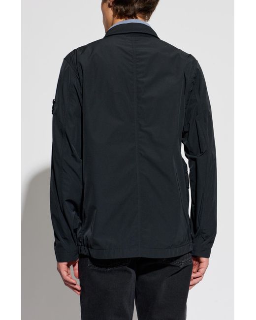 Stone Island Blue Lightweight Jacket With Logo Patch for men
