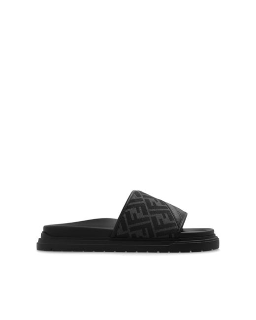Fendi Black Slippers With Logo for men