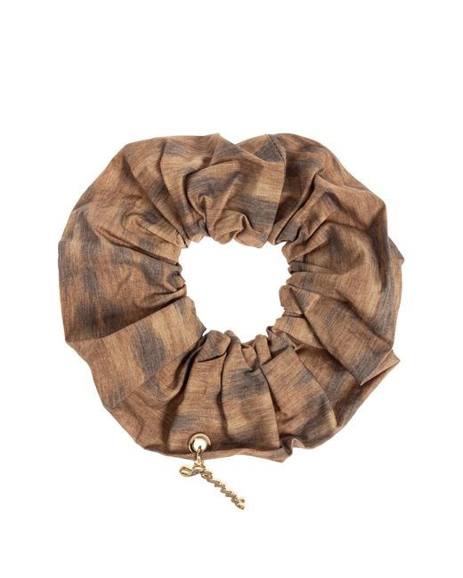 Ganni Brown Hair Scrunchie With Logo