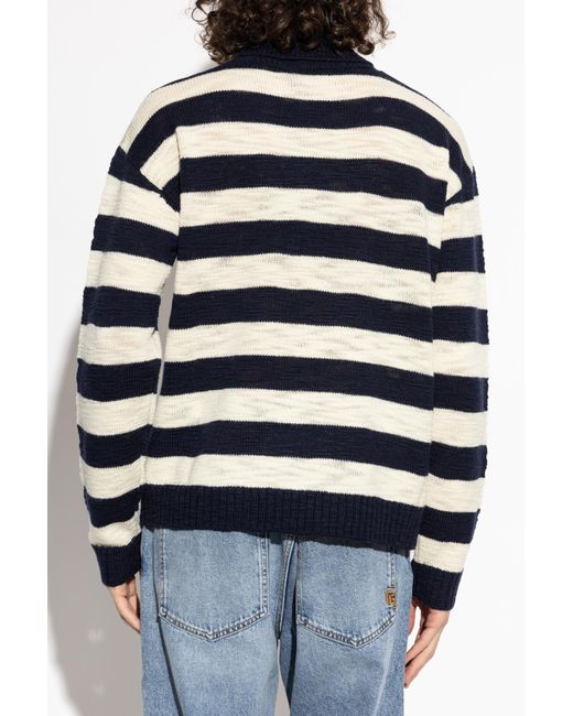 Balmain Blue Wool Turtleneck With Striped Pattern for men