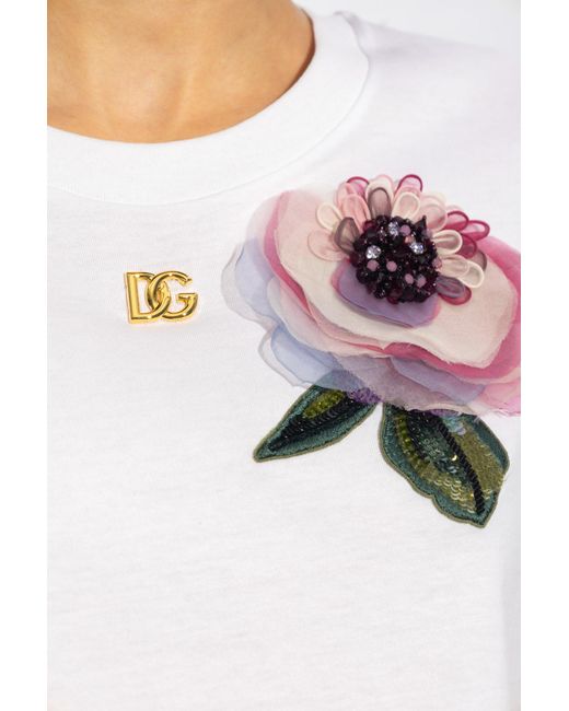 Dolce & Gabbana White Cropped Top With Silk Appliqué,