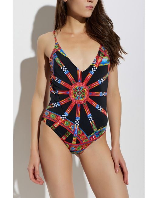 Dolce & Gabbana Red One-Piece Swimsuit With 'Carretto' Print