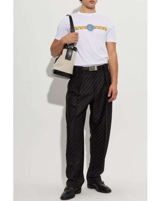Versace Black Wool Pleated Trousers for men