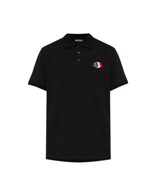 Moncler Black Polo With Logo Patch for men