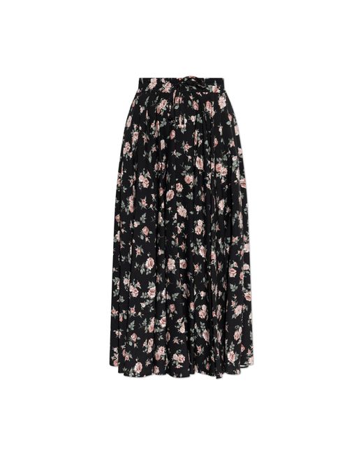 Dolce & Gabbana Black Silk Skirt With Floral Motif