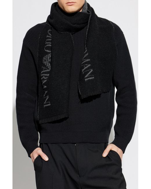 Emporio Armani Black Scarf With Logo for men