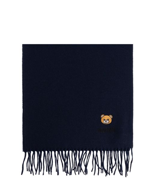 Moschino Blue Wool Scarf With Logo